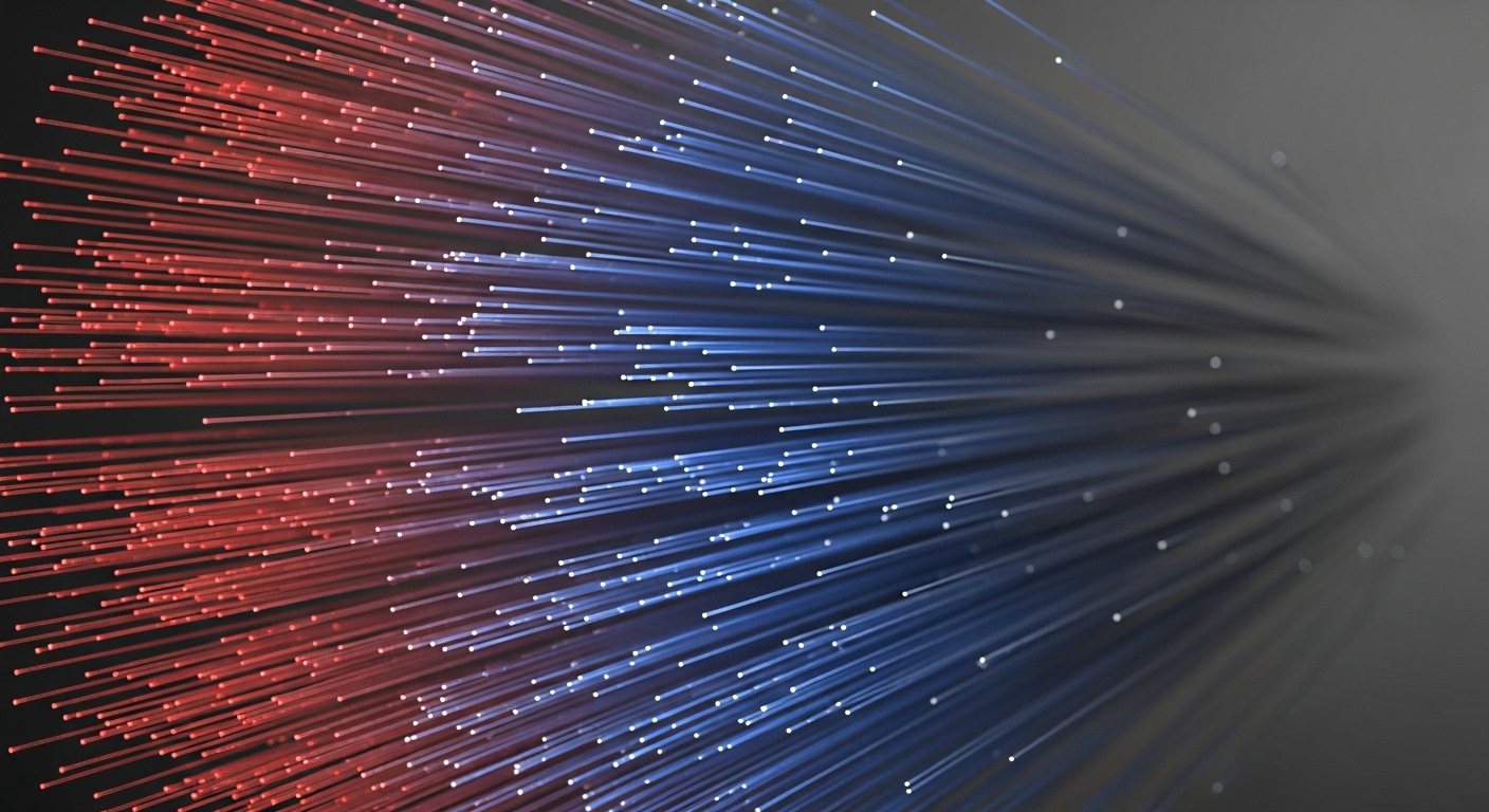 Vista abstracta de flujos de datos de fibra óptica.